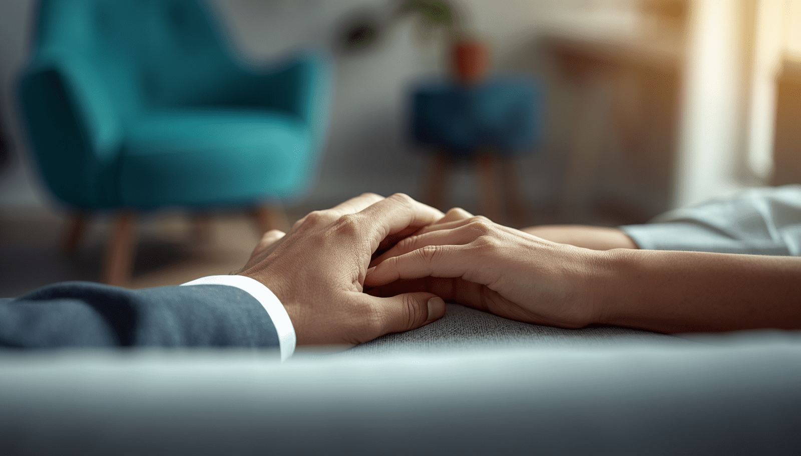 Detalle de manos como símbolo de reconciliación y empatía en terapia de pareja